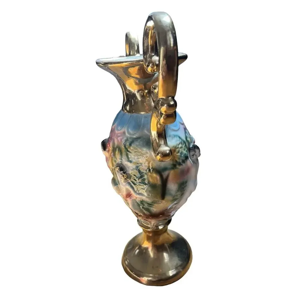 Vintage Vase Made in Italy Cherub 3d Gold Handles Hand Decorated White Elegant